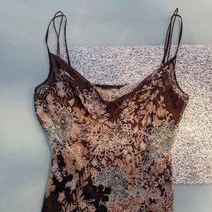 Elie Tahari Silk Camisole brown with floral print, adorned with pearls Size S